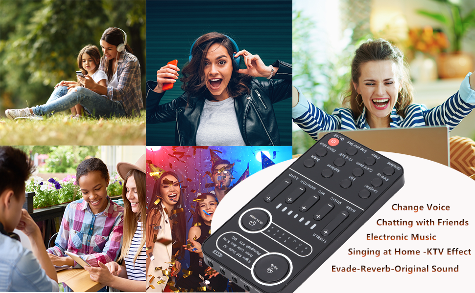 Live Sound Card with 13 Sound Effects Bluetooth DJ Audio Mixer Computers Tablets Pad Sound Card