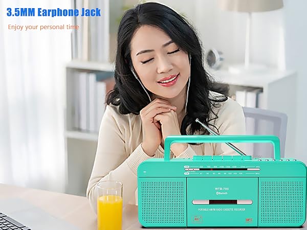 cassette radio tape player green with headphone jack