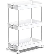 SPACEKEEPER Slim Storage Cart, 3 Tier Bathroom Organizers Rolling Utility Cart Slide Out Storage ...
