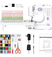 All-in-One Mini Sewing Machine for Beginners with Sewing Kit &amp; 28-Piece Fabric Set(Pink/Green), E...