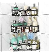STEUGO Corner Shower Caddy, Shower Organizer Corner Shower Shelf with 12 Hooks,3-Pack Adhesive St...