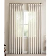 THREE GIRLS Pinch Pleated Linen Curtains 90 Inches Long, Light Filtering Curtains for Living Room...