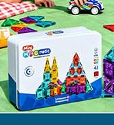 Magnet Building Blocks with 2 Cars &amp;amp; Metal Storage Box