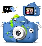 Dinosaur Kids Camera for Boys Girls, Toddler Digital Selfie Camera with Cute Protective Cover and...