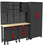 Torin Garage Storage Cabinets System, 6-Pcs Workshop Cabinet Set in Black, Included Steel Cabinet...