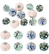 Craftdady 12Pcs Handmade Resin Flower Indonesia Small Floral Round Beads with Alloy Rhinestone Fi...