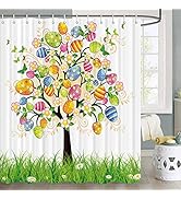 JAWO Easter Shower Curtain, Easter Eggs Tree Shower Curtain Painted Eggs Floral Flowers Butterfli...