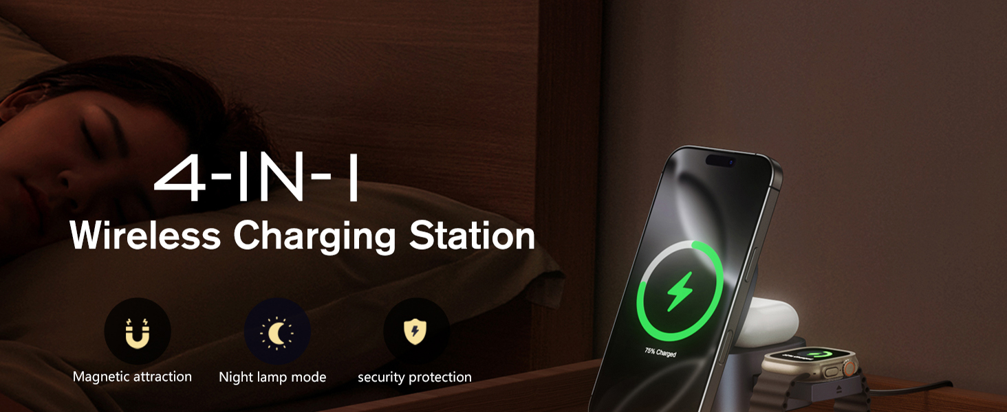 3 in 1 Wireless Charging Station with Night Light