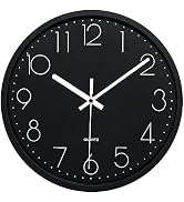 Plumeet Black Wall Clock Non Ticking Silent Quartz Round Clock Decorate Bedroom Home Kitchen Offi...