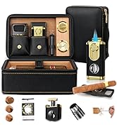 Travel Cigar Humidor Set, 2-Layer Design &amp; CedarWood Lined, with Cigar Lighter Built-in V Cutter&amp;...