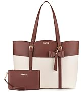 MOSISO Laptop Tote Bag for Women,15.6 inch PU Leather Arc-shaped Pocket Tote Bag&amp;Clutch Purse,Lar...