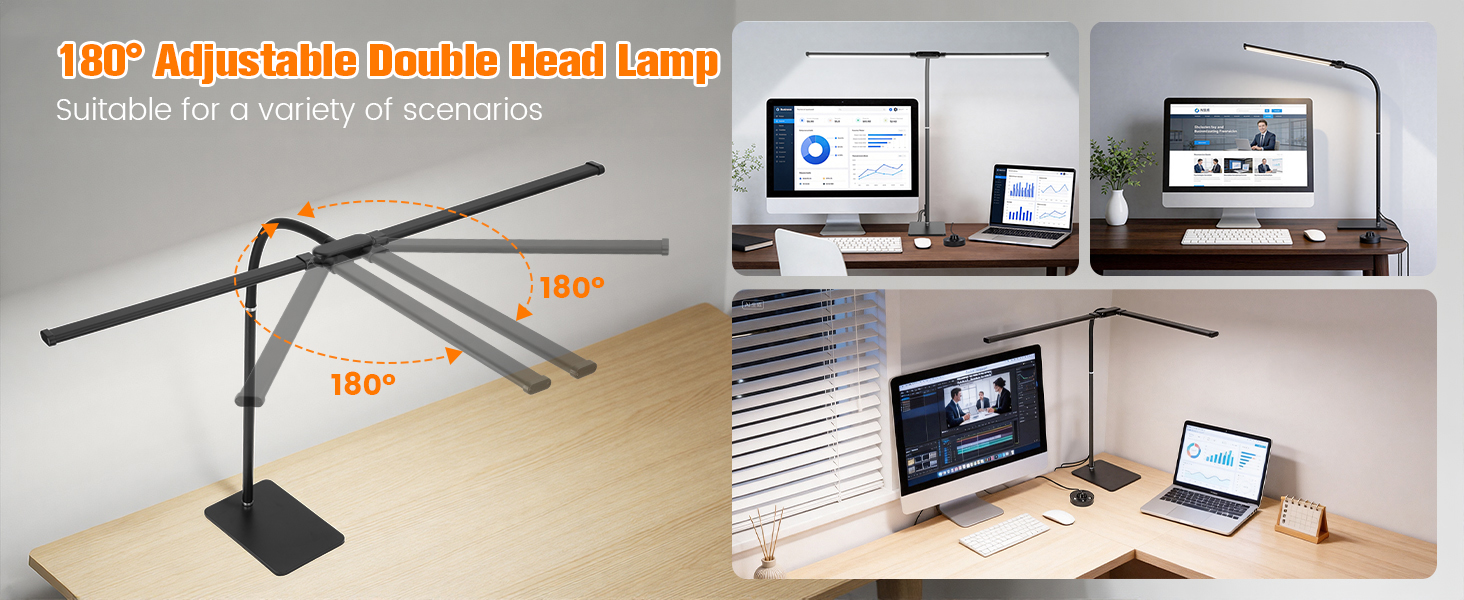LED Desk Lamp with Base, Double Head Smart Desk Light with Controller Table Lamp for Home Office