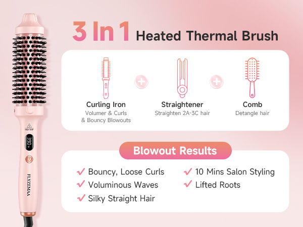 3-in-1 heated brush works as a curling iron, and detangling comb for multiple salon styles