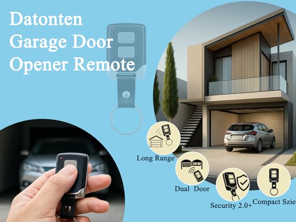 Universal garage remote, compact, dual-door, long range, secure, easy setup