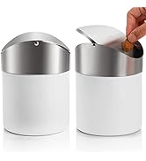 ZOOFOX 2 Pack Mini Trash Can, White Stainless Steel Garbage Bin with Swing Lid, Small Countertop ...