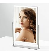 NEZZOE Rechargeable Vanity Mirror with Lights, Table Mirror with Stand, Makeup Mirror with 3 Colo...