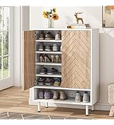 Tribesigns Shoe Cabinet, 18 Pair Rack Organizer Cabinet with Door, 6-Tier Modern Storage Shelves ...