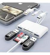 5-in-3 SD Card Reader for iPhone iPad with USB A &amp; Charging Port, Lightning + USB A + USB C to SD...