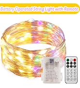 Ariceleo 1 Pack Warm White &amp; Multi-Color Battery Operated String Lights, 5M/16.4ft. 50 LEDs Remot...
