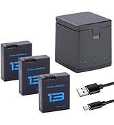 3-Pack Batteries with 3-Channel Battery Charger Station Compatible with Hero 13 Black Sport Actio...
