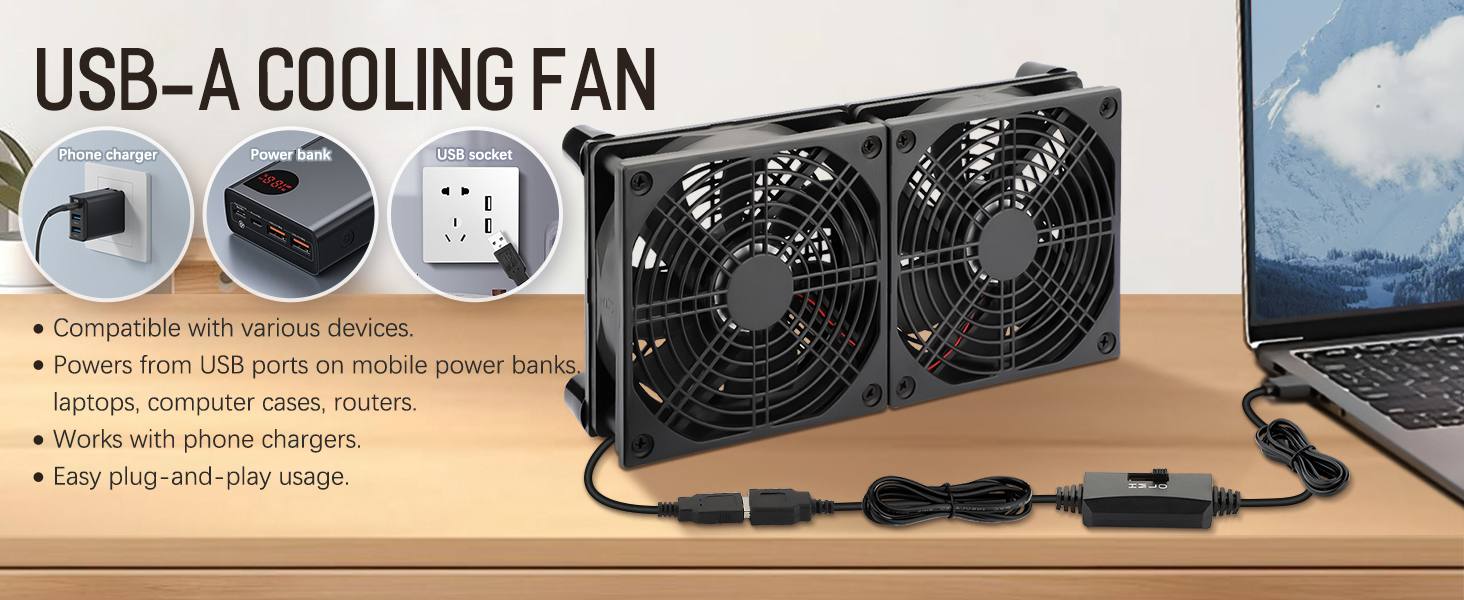 usb powered fan 5v phone charger power bank usb-a flat av receiver dual fan for router xbox ps4 ps5