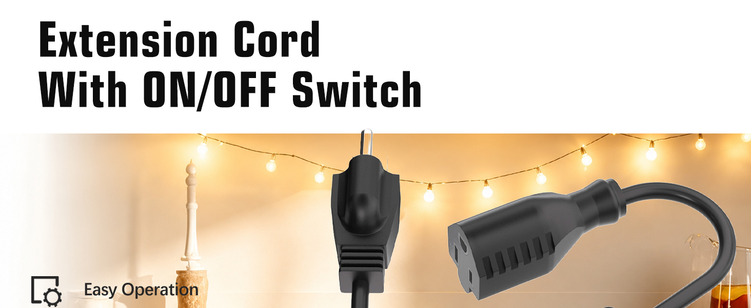 Extension Cord with Switch 3-Prong Indoor Black