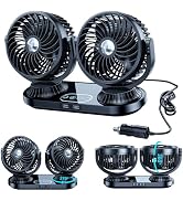 DICMKY Dual Head Auto Oscillating Car Cooling Fan for Dashboard, DC 12V / 24V Cigarette Lighter P...