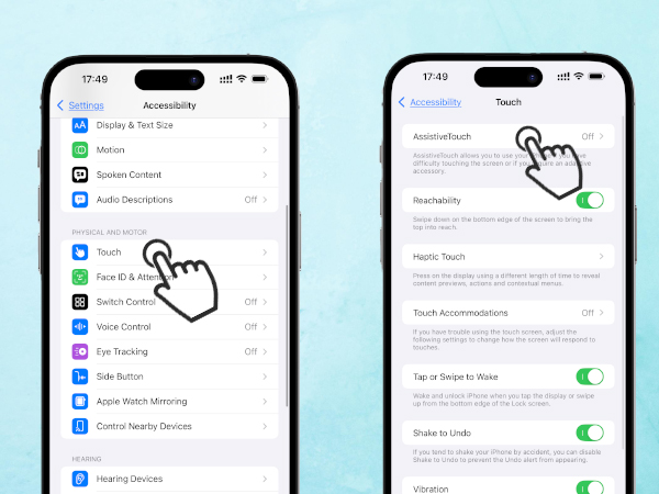 iOS user settings: AssistiveTouch must be enabled.