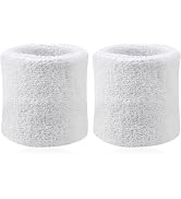 Juroicessry 2Pcs White Wrist Sweatbands - Absorbent Sports Wristbands for Tennis, Basketball, Run...
