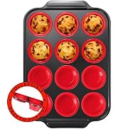 NinjaTiger Silicone Muffin Pan for Baking - Upgraded Collapsible Silicone Cupcake Pan with Metal ...