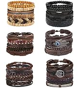 Florideco 30PCS Braided Leather Bracelets for Men Women Wrap Wood Beads Bracelet Woven Ethnic Tri...