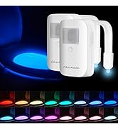 Chunace Rechargeable Toilet Night Light 2 Pack - 16-Color Changing LED Bowl Lamp with Motion Sens...