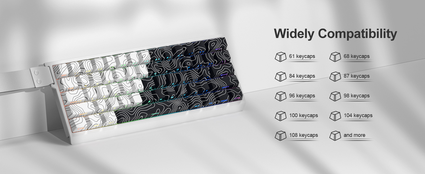 womier PBT keycap,White/Black Topographic keycaps 60 75 Percent,Shine Through keycaps,Side Print