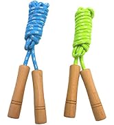 Cotton Jump Rope for Kids - Wooden Handle - Adjustable Cotton Braided Fitness Skipping Rope - Out...