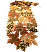 Anxingo Embroidered Leaves Table Runner, Autumn Harvest Decorations, 14 × 88 inch for Thanksgiving