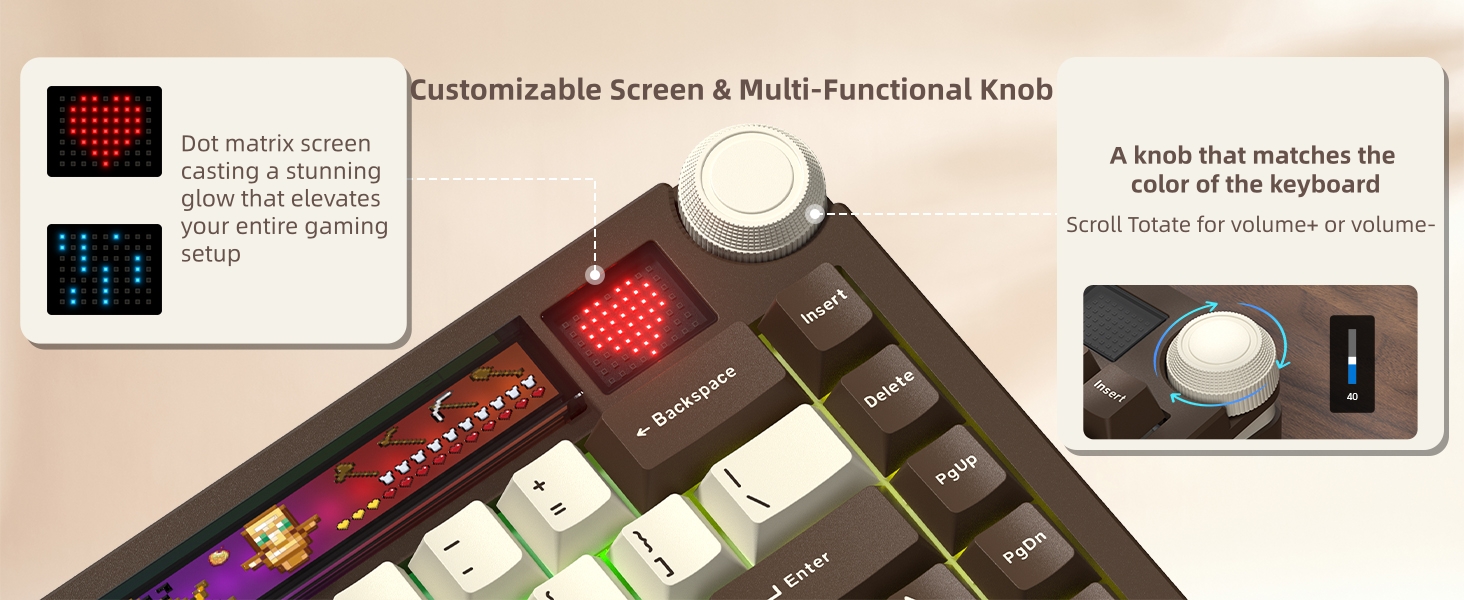 75% Mechanical Keyboard with Screen and Knob, Retro Creamy Wireless Gaming Keyboard Custom