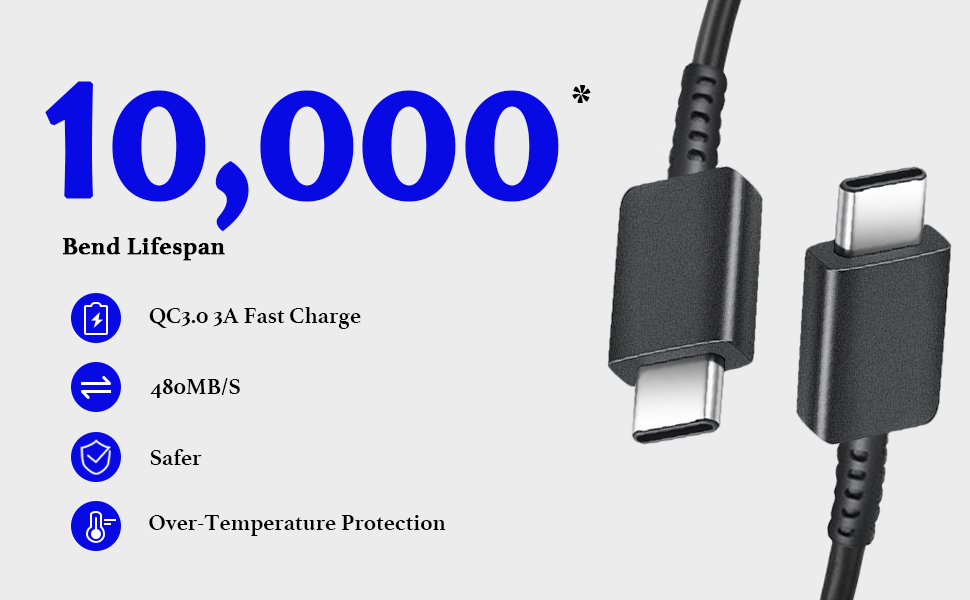 10 foot type c fast charging cable