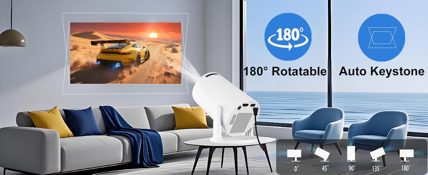 180 degree rotatable and auto keystone to enjoy movies any place
