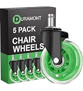 Office Chair Wheels - Set of 5 Rollerblade-Style Casters, Smooth &amp; Quiet Rolling, Protects Hardwo...
