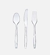 GUSTO [192 Combo Pack] Premium Heavyweight Disposable Clear Plastic Silverware - 64 Forks, 64 Spo...