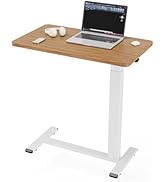 Ywin Medical Overbed Table in Light Oak, Pneumatic Lift Adjustable Bedside Table with Wheels for ...