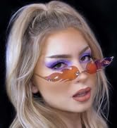 LASPOR Fire Flame Sunglasses for Women Men Retro Wave Rimless Glasses Vintage Fire Shape Gold Met...