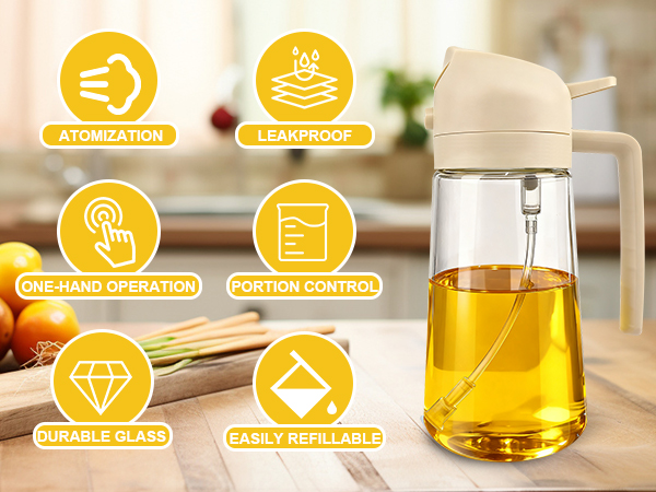 Multi-functional 2 in 1 glass oil dispenser and sprayer