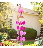 MUMTOP Wind Chimes for Outside, Flamingo Wind Chime, Tropical Pink Capiz Shell Windchimes for Pat...