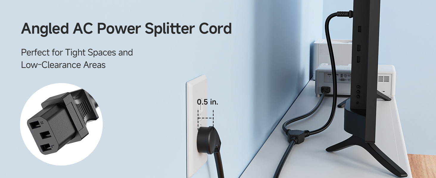 Computer Power Cord Splitter (NEMA 5-15P to 2X IEC C13)