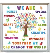 AnyDesign 6 Sheets Inspirational Quotes Window Cling Colorful Handprint Tree Reusable Window Deca...