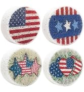 4th of July Cellulose Sponges, 4Pcs Round USA Flag Kitchen Clean Sponges Non-Scratch Compressed D...