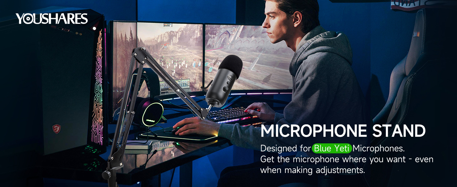 Blue Yeti Mic Boom Arm with Pop Filter 