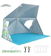 GYAMX Beach Umbrella Tent, 2-in-1 Pop up Beach Tent UPF50+ with Carrying Bag, Groundsheet, Side P...