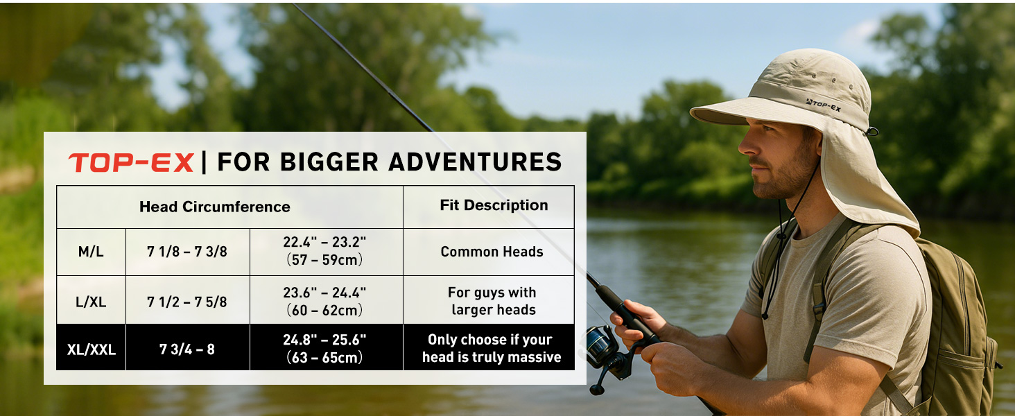 fishing outdoors wearing TOP-EX large sun hat with neck flap, wide brim breathable with big head